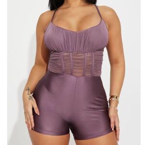 Ruched Romper - Plum Purple Mesh Corset Style size M